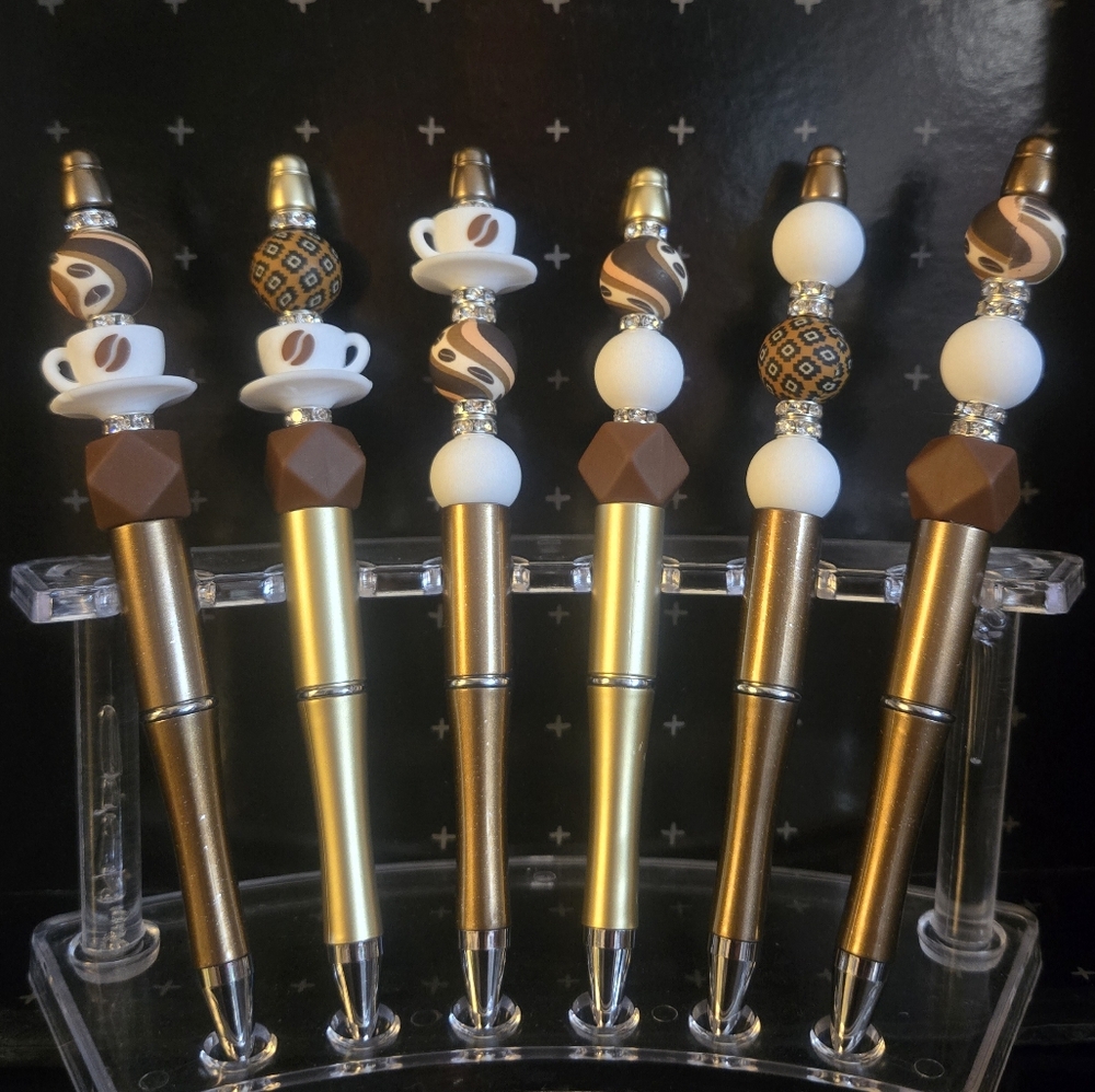 Gold and Brown Beaded Pens Set